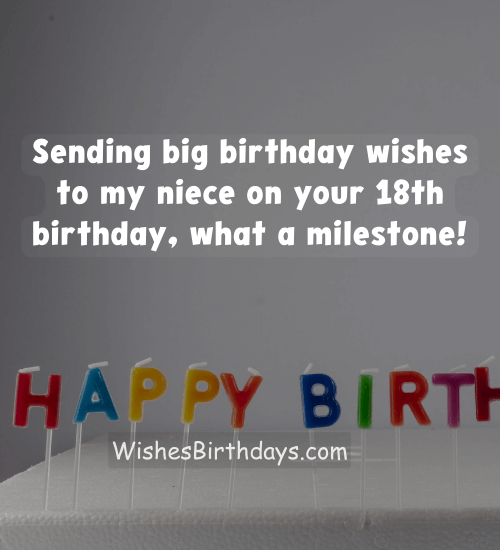 Sending big birthday wishes to my niece on your 18th birthday, what a milestone!