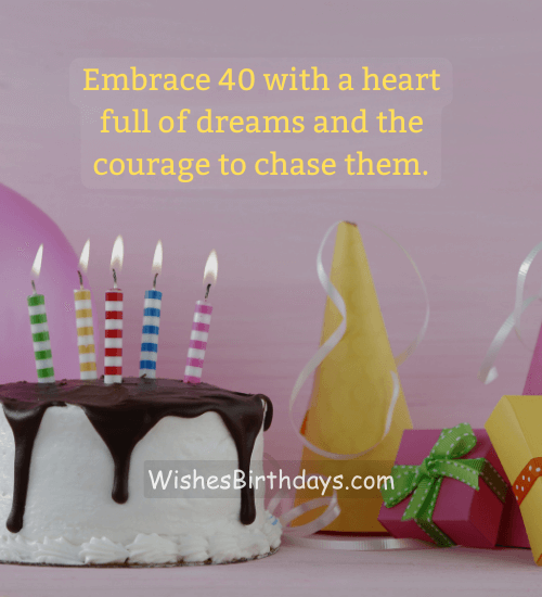 Embrace 40 with a heart full of dreams and the courage to chase them. - 40th birthday wishes for men